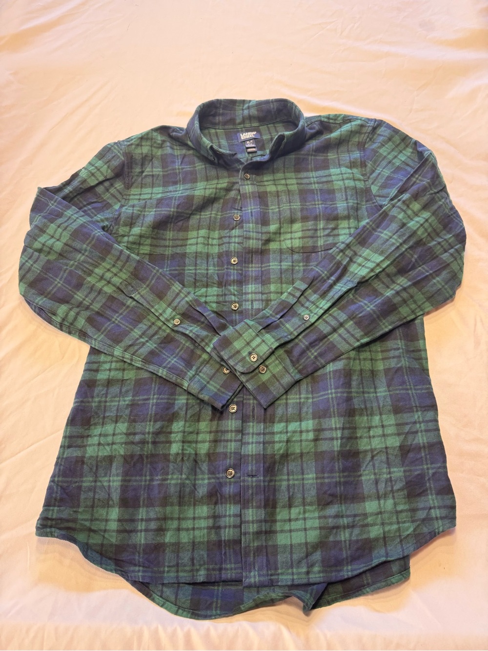 Lands' End Green and Navy Plaid Button-Down Shirt